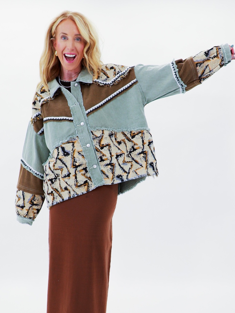 POL Bohemian Patchwork Western Tapestry/Corduroy Jacket - Picture 3 of 15
